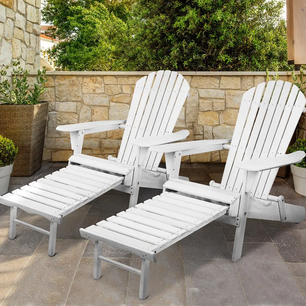 Gardeon 2PC Adirondack Outdoor Chairs Wood Foldable Sun Lounge Patio Furniture