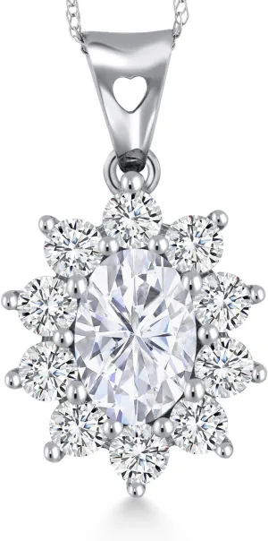 Gem Stone King 10K White Gold Build your Own Personalized 7X5MM Oval Gemstone Birthstone and White Created Sapphire Pendant Necklace For Women with 18 Inch Chain