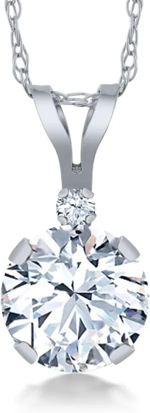 Gem Stone King 1.22 Ct Round Hearts and Arrows White Created Sapphire 14K White Gold Pendant