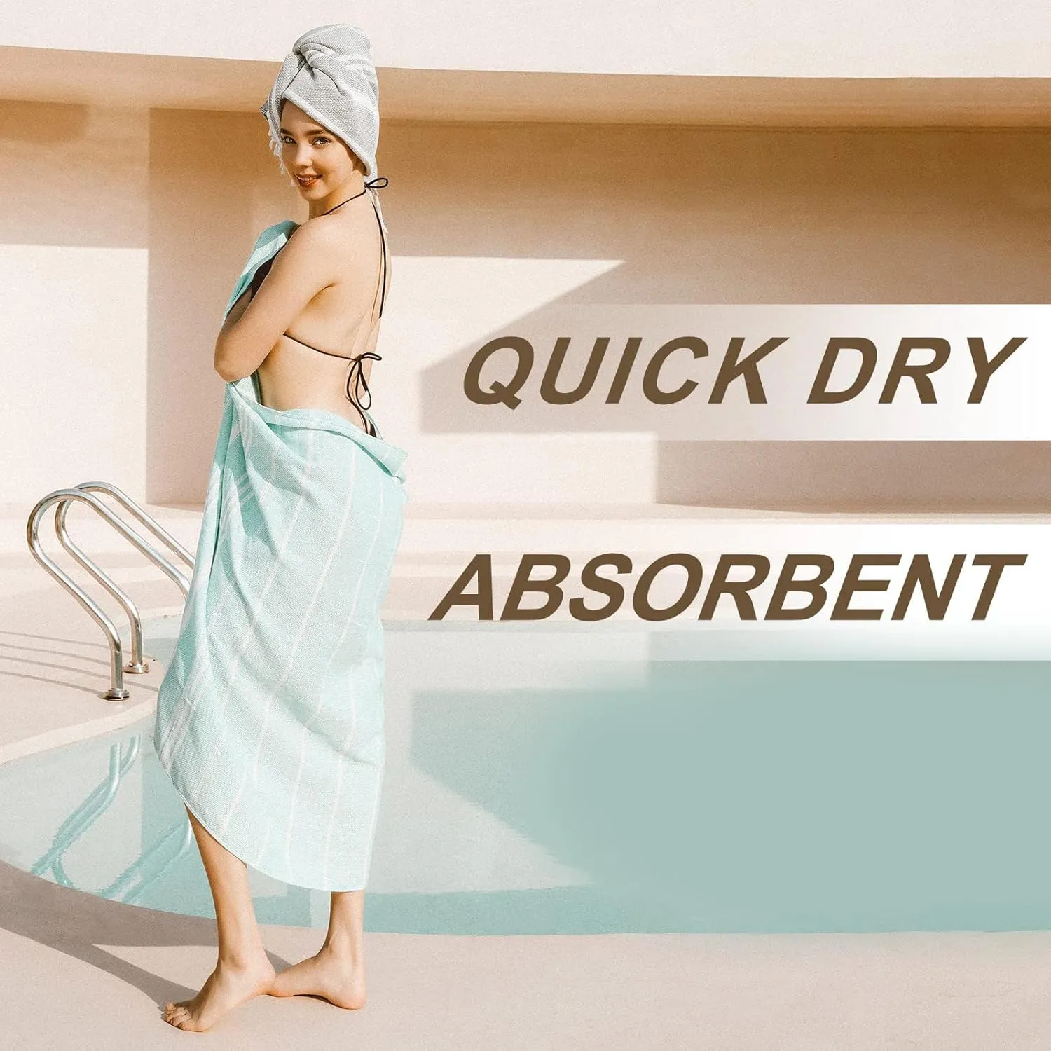 Genovega Turkish Beach Pool Towels Sand Free Packable Foldable XLarge Absorbent Quick Dry Summer Thing Items Yoga Mat Blanket Waterpark Gadgets No Cloud Repellent Anti Resistant Repels Sandfree
