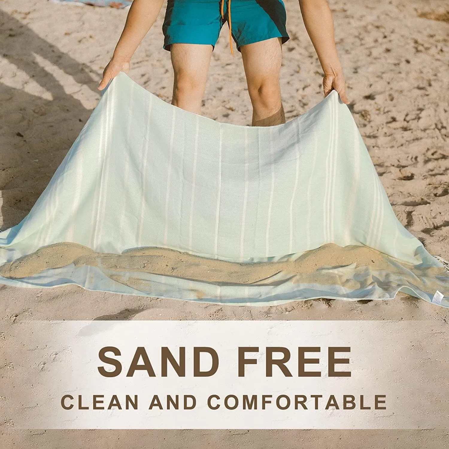 Genovega Turkish Beach Pool Towels Sand Free Packable Foldable XLarge Absorbent Quick Dry Summer Thing Items Yoga Mat Blanket Waterpark Gadgets No Cloud Repellent Anti Resistant Repels Sandfree