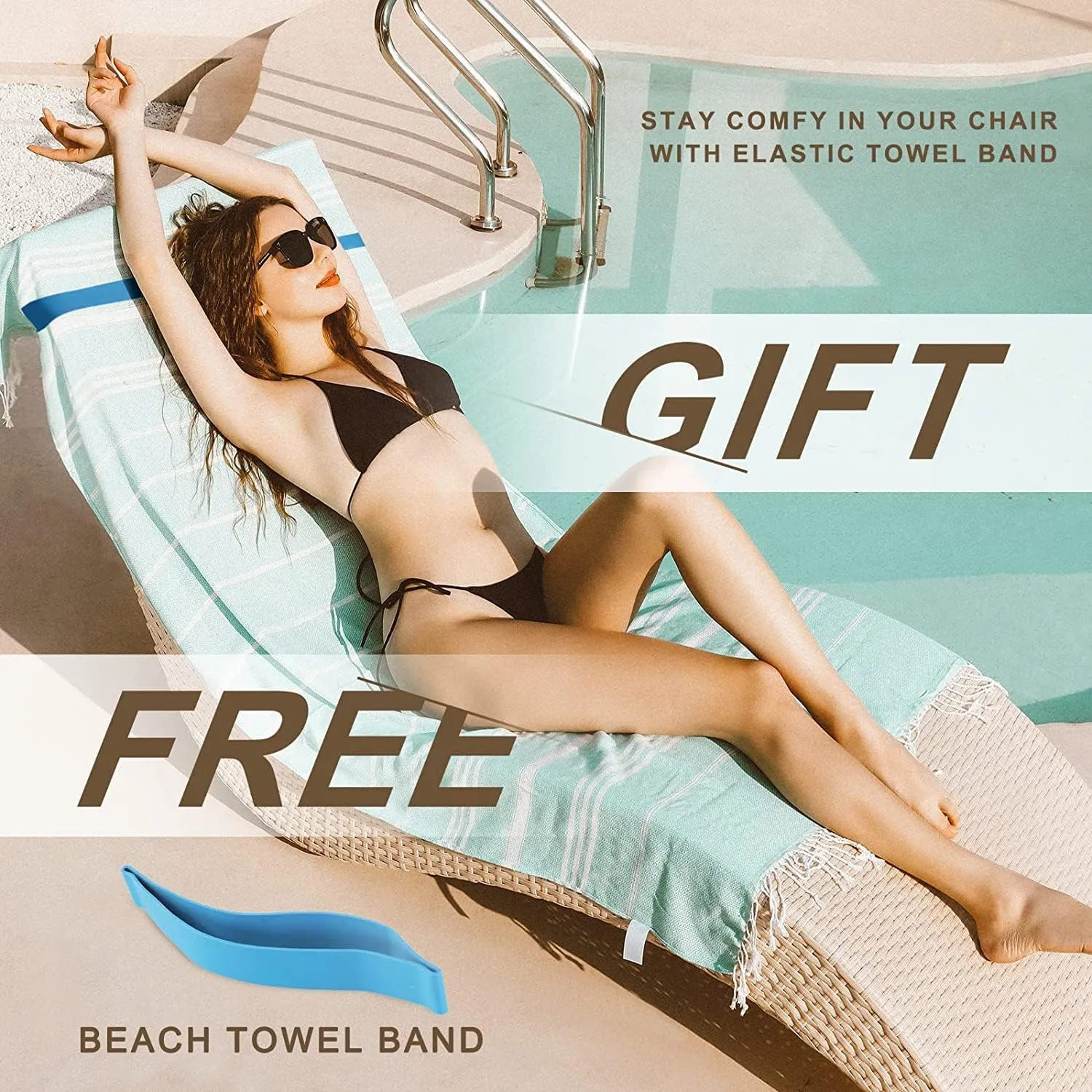 Genovega Turkish Beach Pool Towels Sand Free Packable Foldable XLarge Absorbent Quick Dry Summer Thing Items Yoga Mat Blanket Waterpark Gadgets No Cloud Repellent Anti Resistant Repels Sandfree
