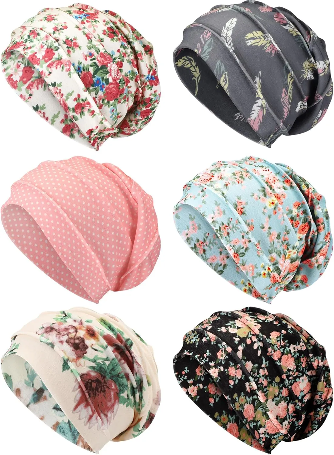 Geyoga 6 Pieces Slouchy Hair Loss Beanies Hats Soft Polyester Cancer Hat Stretchy Sleeping Cap Headwear for Women