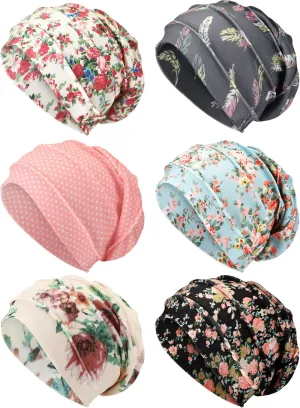 Geyoga 6 Pieces Slouchy Hair Loss Beanies Hats Soft Polyester Cancer Hat Stretchy Sleeping Cap Headwear for Women