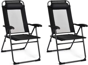 Giantex Set of 2 Patio Dining Chairs, Folding Lounge Chairs with 7 Level Adjustable Backrest, Headrest, 300 Lbs Capacity, Outdoor Portable Chairs with Metal Frame