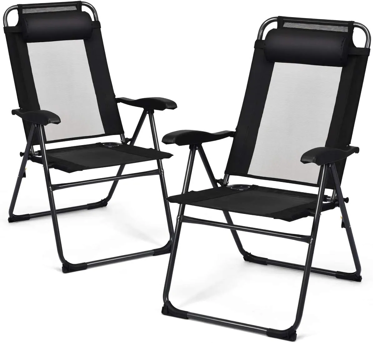Giantex Set of 4 Patio Dining Chairs, Folding Lounge Chairs with 7 Level Adjustable Backrest, 300 Lbs Capacity, Outdoor Portable Chairs with Metal Frame