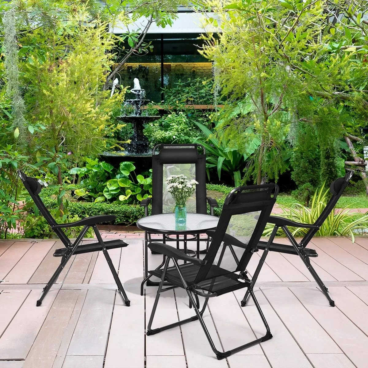 Giantex Set of 4 Patio Dining Chairs, Folding Lounge Chairs with 7 Level Adjustable Backrest, 300 Lbs Capacity, Outdoor Portable Chairs with Metal Frame