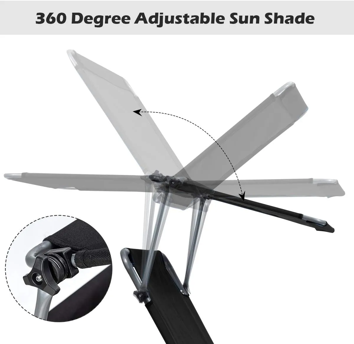 Giantex Tanning Chair, Patio Chaise Lounge Chair with 5 Adjustable Position, Shade Canopy, Storage Pocket, Camping Cot, Outdoor Sunbathing Recliner for Poolside, Lawn Folding Beach Chairs(1, Black)