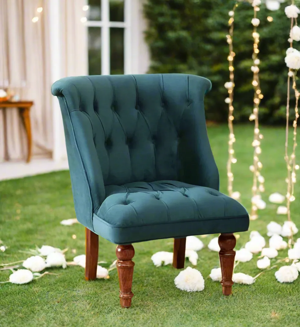 GLOBALLY INDIAN- Ludovic Accent Chair in Dark Green Suede Velvet