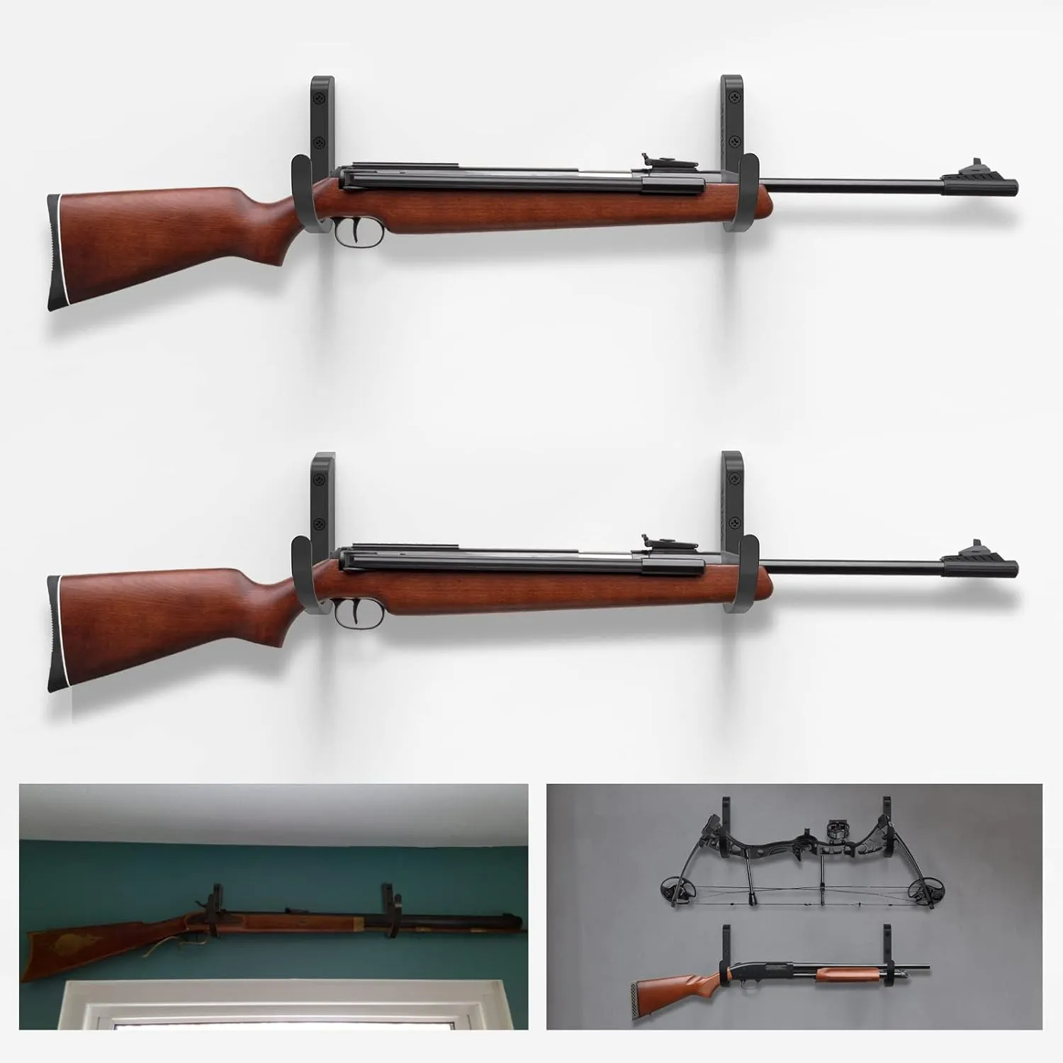 GMW Metal Gun Rack with Cable Lock Hole | Gun Rack for Rifles, Shotguns, Bows | Wall Display Hooks for Firearm Storage
