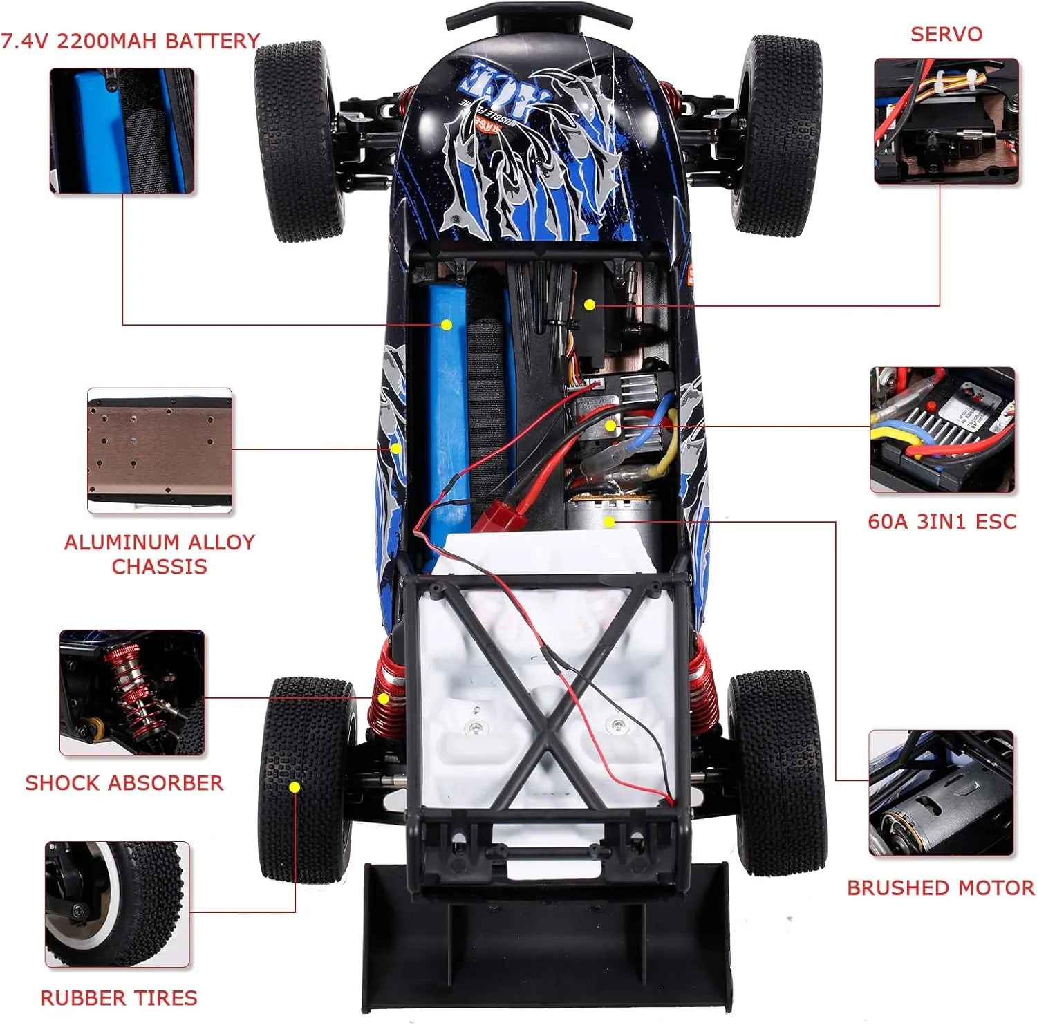 GoolRC WLtoys 124018 RC Car, 1/12 Scale 2.4GHz Remote Control Car, 4WD 60km/h High Speed Racing Car, Off-Road Buggy Drift Car RTR with Aluminum Alloy Chassis, Zinc Alloy Gear and 1 Battery