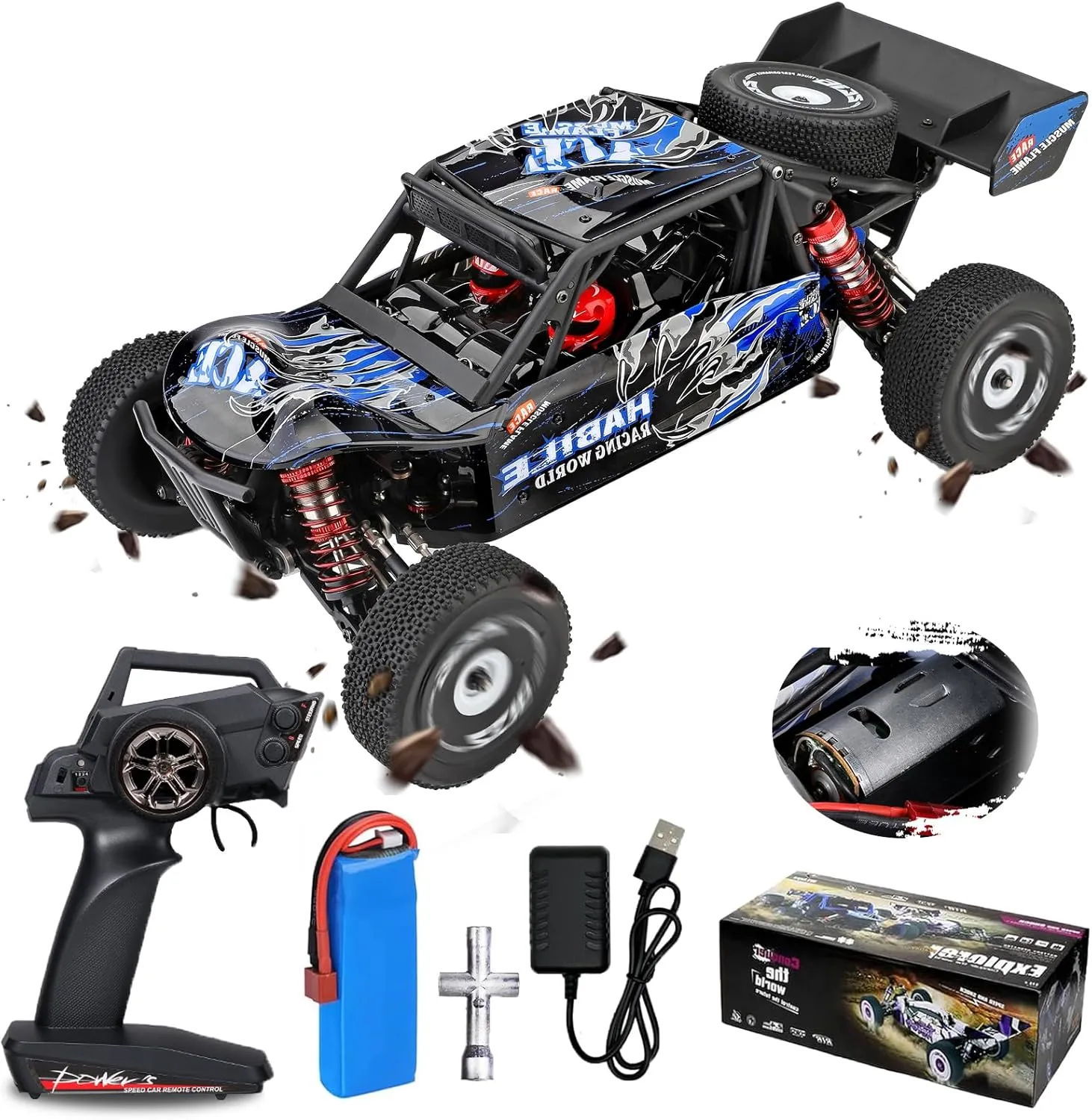 GoolRC WLtoys 124018 RC Car, 1/12 Scale 2.4GHz Remote Control Car, 4WD 60km/h High Speed Racing Car, Off-Road Buggy Drift Car RTR with Aluminum Alloy Chassis, Zinc Alloy Gear and 1 Battery