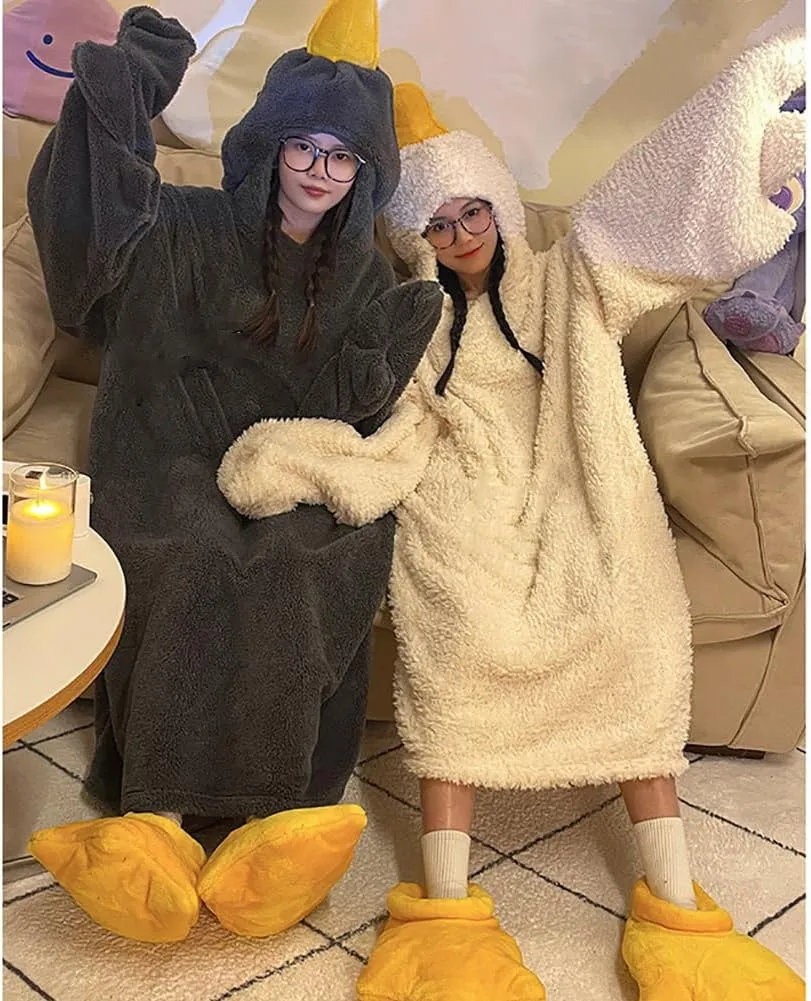 Goose Blanket Hoodie Onesie Adult & Kid,Oversized Warm Duck Wearable Hoodie Blanket with Sleeves,Cozy Sleeping Bag