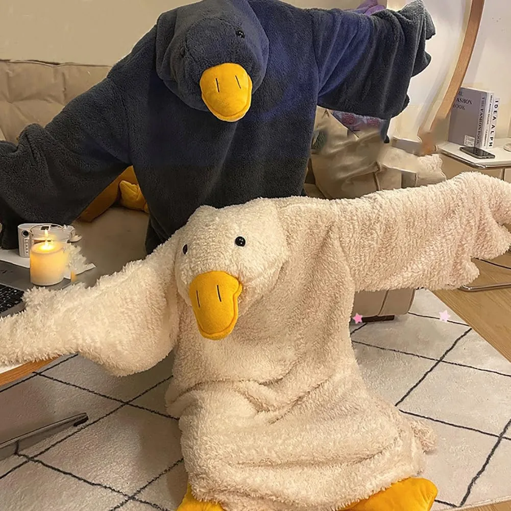 Goose Blanket Hoodie Onesie Adult & Kid,Oversized Warm Duck Wearable Hoodie Blanket with Sleeves,Cozy Sleeping Bag