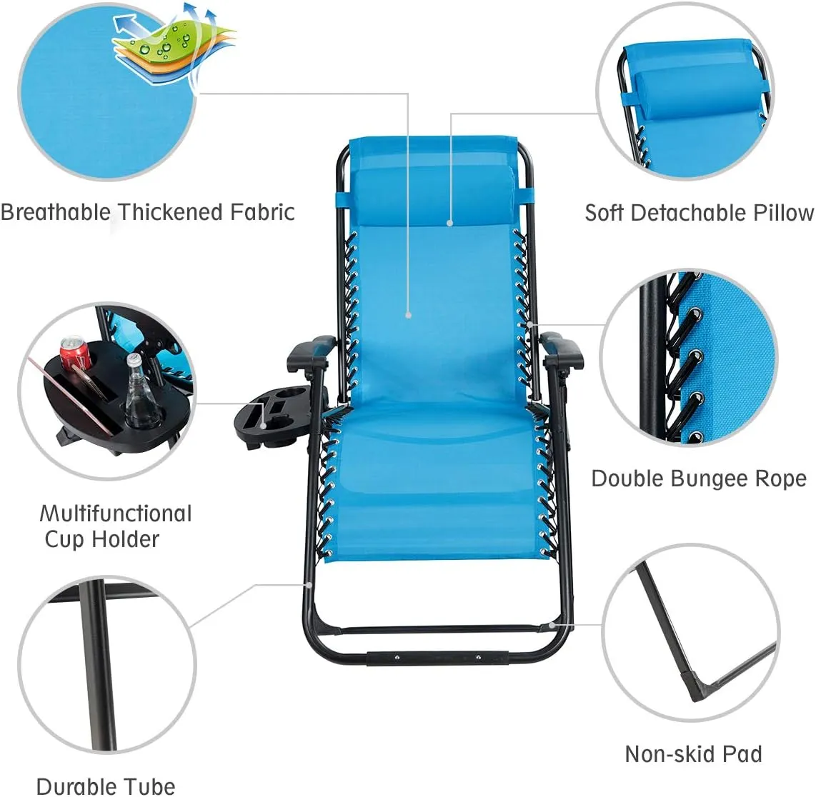 Goplus Oversized Zero Gravity Chair, XL-Extended Version, Outdoor Recliner w/Cup Holder & Detachable Headrest, Foldable Mesh Lounge Chairs for Patio Pool Porch & Deck, 500LBS (Blue)