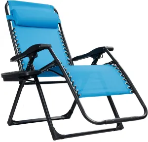 Goplus Oversized Zero Gravity Chair, XL-Extended Version, Outdoor Recliner w/Cup Holder & Detachable Headrest, Foldable Mesh Lounge Chairs for Patio Pool Porch & Deck, 500LBS (Blue)