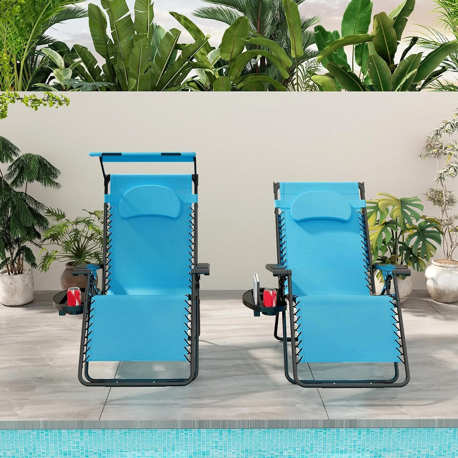 Goplus Zero Gravity Chairs, X-Large Folding Lounge Lawn Chair w/Canopy Shade & Cup Holder, Adjustable Folding Patio Recliner for Pool Porch Deck Oversize (Blue)