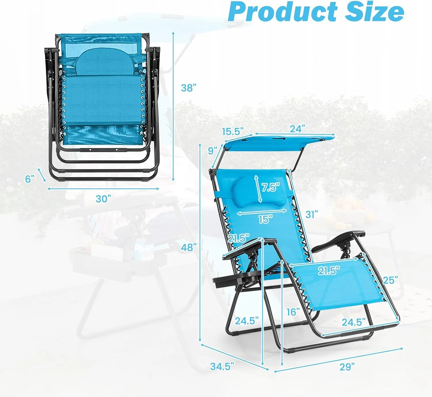 Goplus Zero Gravity Chairs, X-Large Folding Lounge Lawn Chair w/Canopy Shade & Cup Holder, Adjustable Folding Patio Recliner for Pool Porch Deck Oversize (Blue)