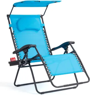 Goplus Zero Gravity Chairs, X-Large Folding Lounge Lawn Chair w/Canopy Shade & Cup Holder, Adjustable Folding Patio Recliner for Pool Porch Deck Oversize (Blue)