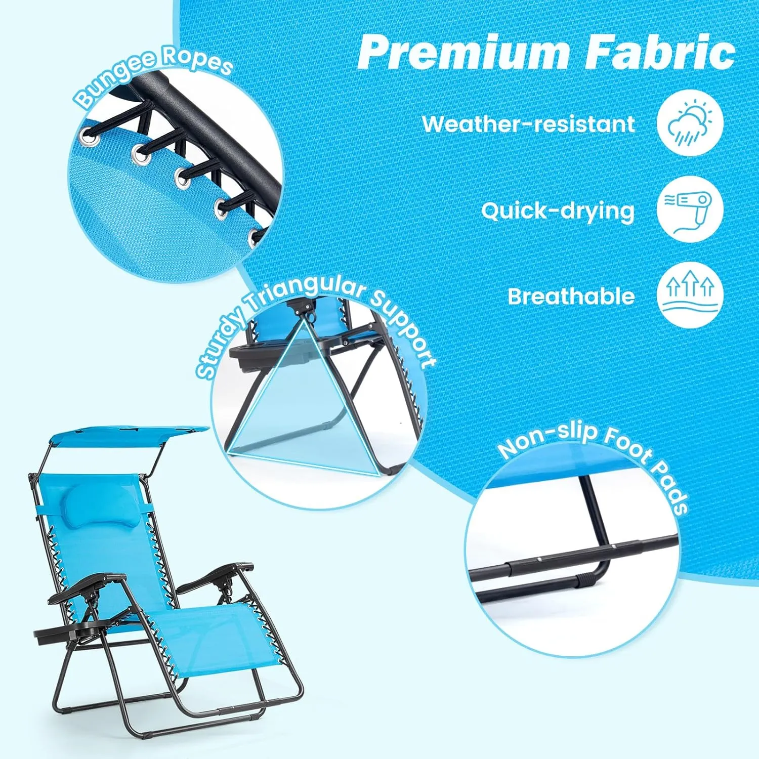Goplus Zero Gravity Chairs, X-Large Folding Lounge Lawn Chair w/Canopy Shade & Cup Holder, Adjustable Folding Patio Recliner for Pool Porch Deck Oversize (Blue)