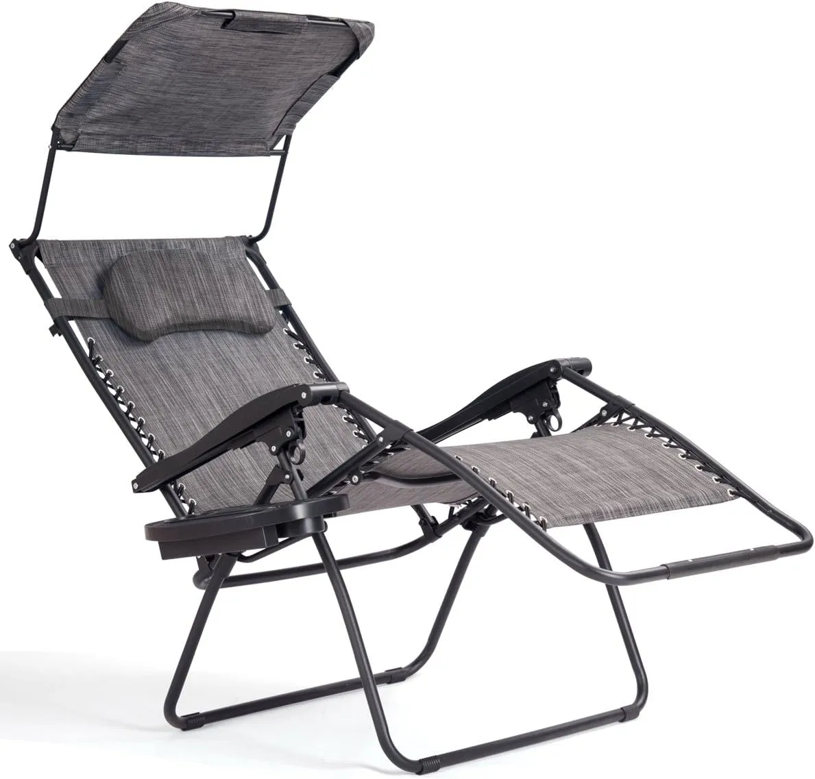 Goplus Zero Gravity Chairs, X-Large Folding Lounge Lawn Chair w/Canopy Shade & Cup Holder, Adjustable Folding Patio Recliner for Pool Porch Deck Oversize (Grey)