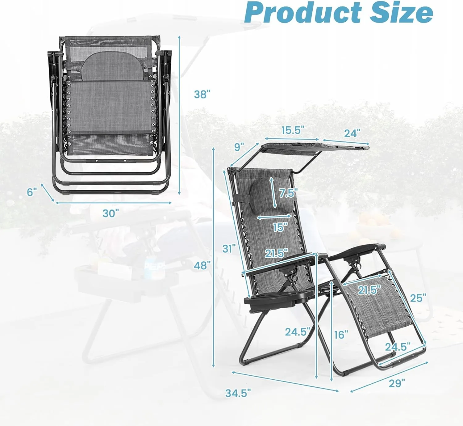 Goplus Zero Gravity Chairs, X-Large Folding Lounge Lawn Chair w/Canopy Shade & Cup Holder, Adjustable Folding Patio Recliner for Pool Porch Deck Oversize (Grey)