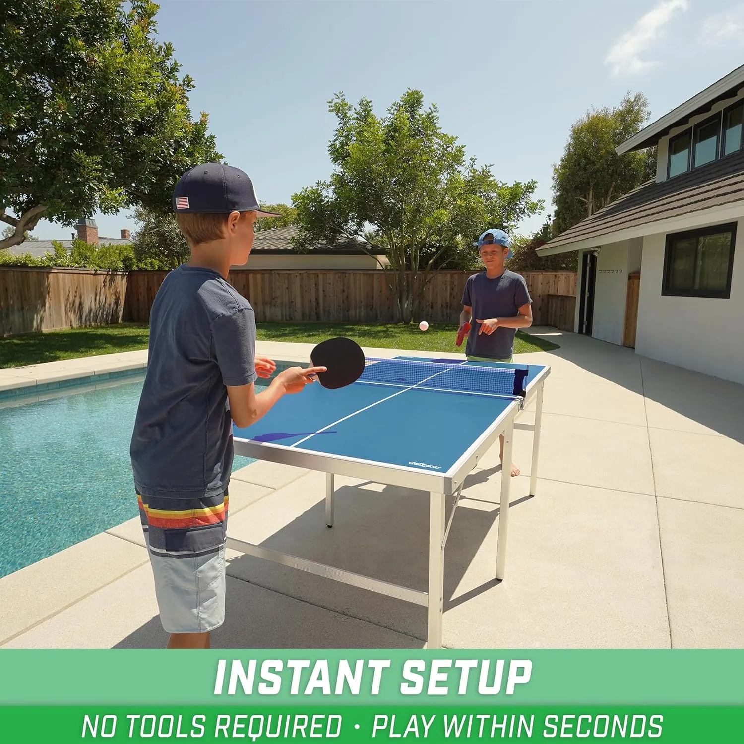 GoSports Mid-Size Table Tennis Game Set - Red or Blue - Indoor/Outdoor Portable Table Tennis Game with Net, 2 Table Tennis Paddles and 4 Balls