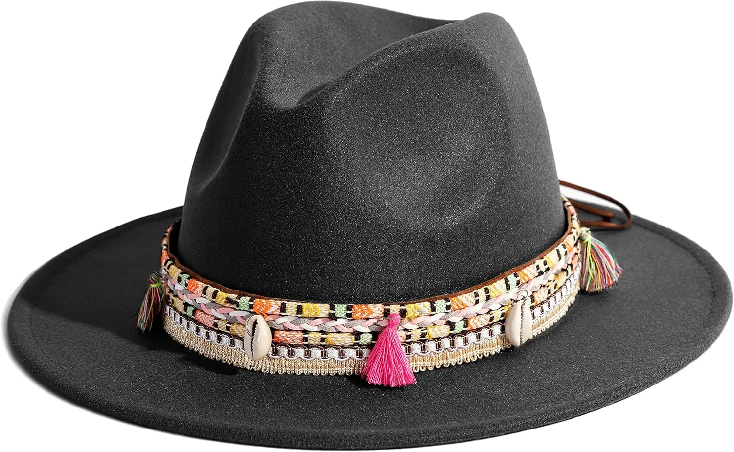 Gossifan Women's Felt Fedora Hat Wide Brim Panama Hats with Tassel