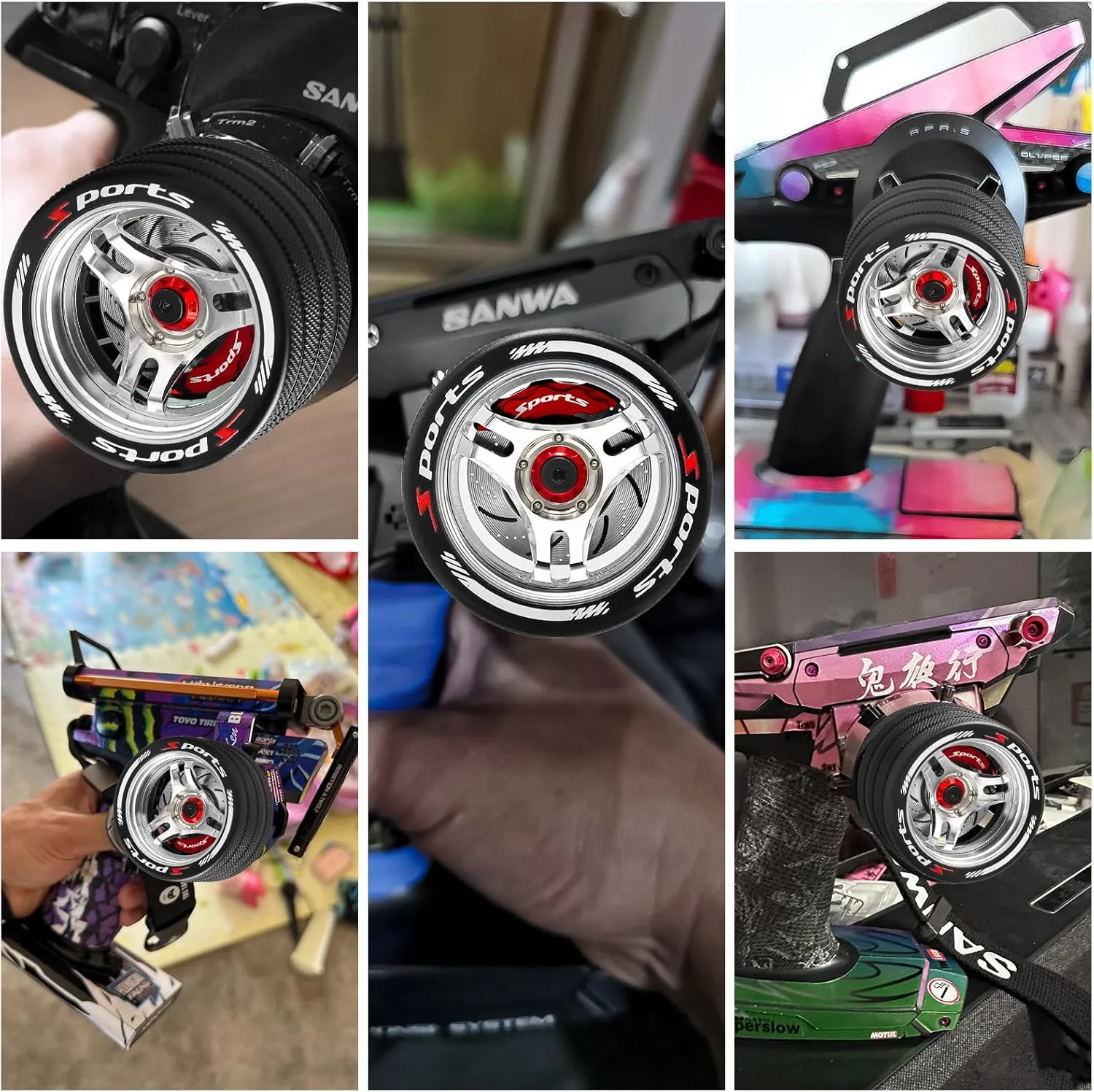 GOUPRC Upgrade Metal RC Hand Wheel Remote Control Steering Wheel with Brake Disc Brake Caliper for SANWA MT4/MT5/M12/M17 Flysky NB4Series WFLY X9Series RC Remote Control (zong) (Silvery)