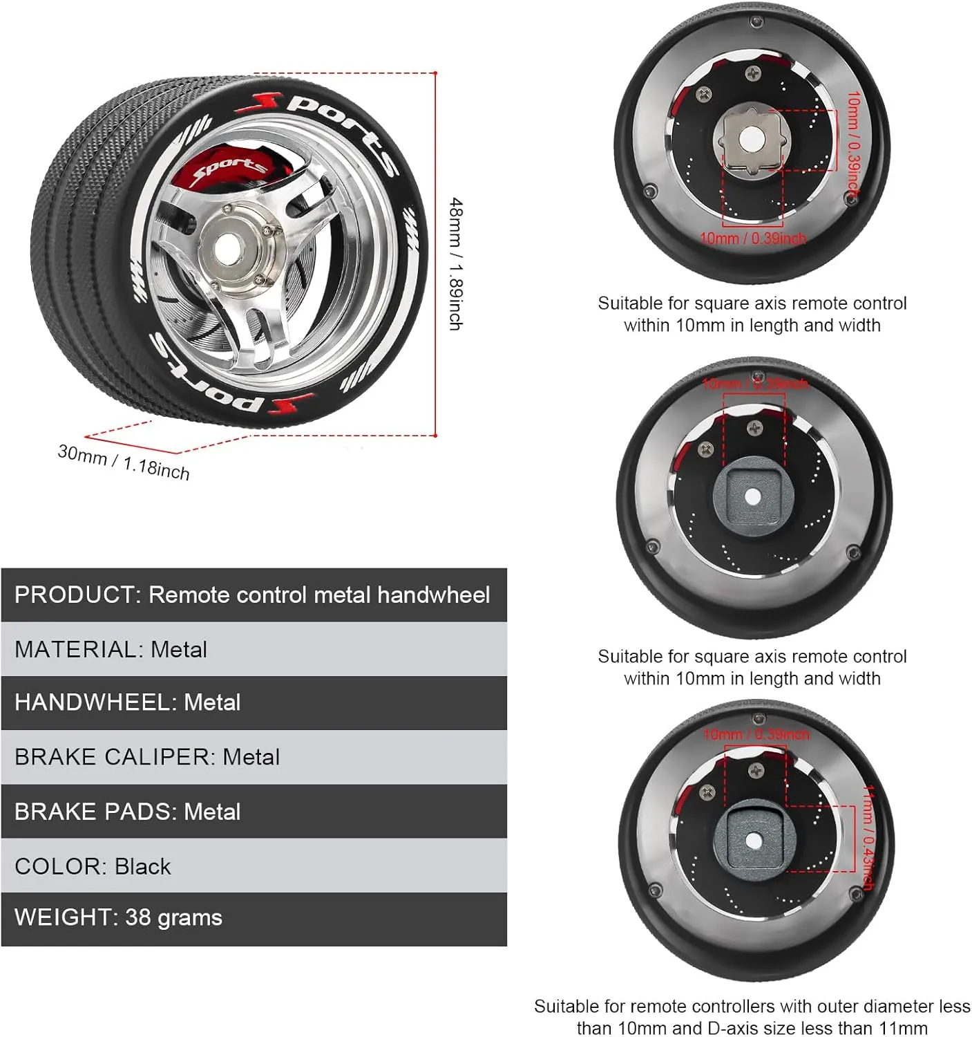 GOUPRC Upgrade Metal RC Hand Wheel Remote Control Steering Wheel with Brake Disc Brake Caliper for SANWA MT4/MT5/M12/M17 Flysky NB4Series WFLY X9Series RC Remote Control (zong) (Silvery)