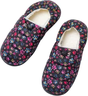GreaterGood Paw Print Puffy Fleece-Lined Slippers with Toggle
