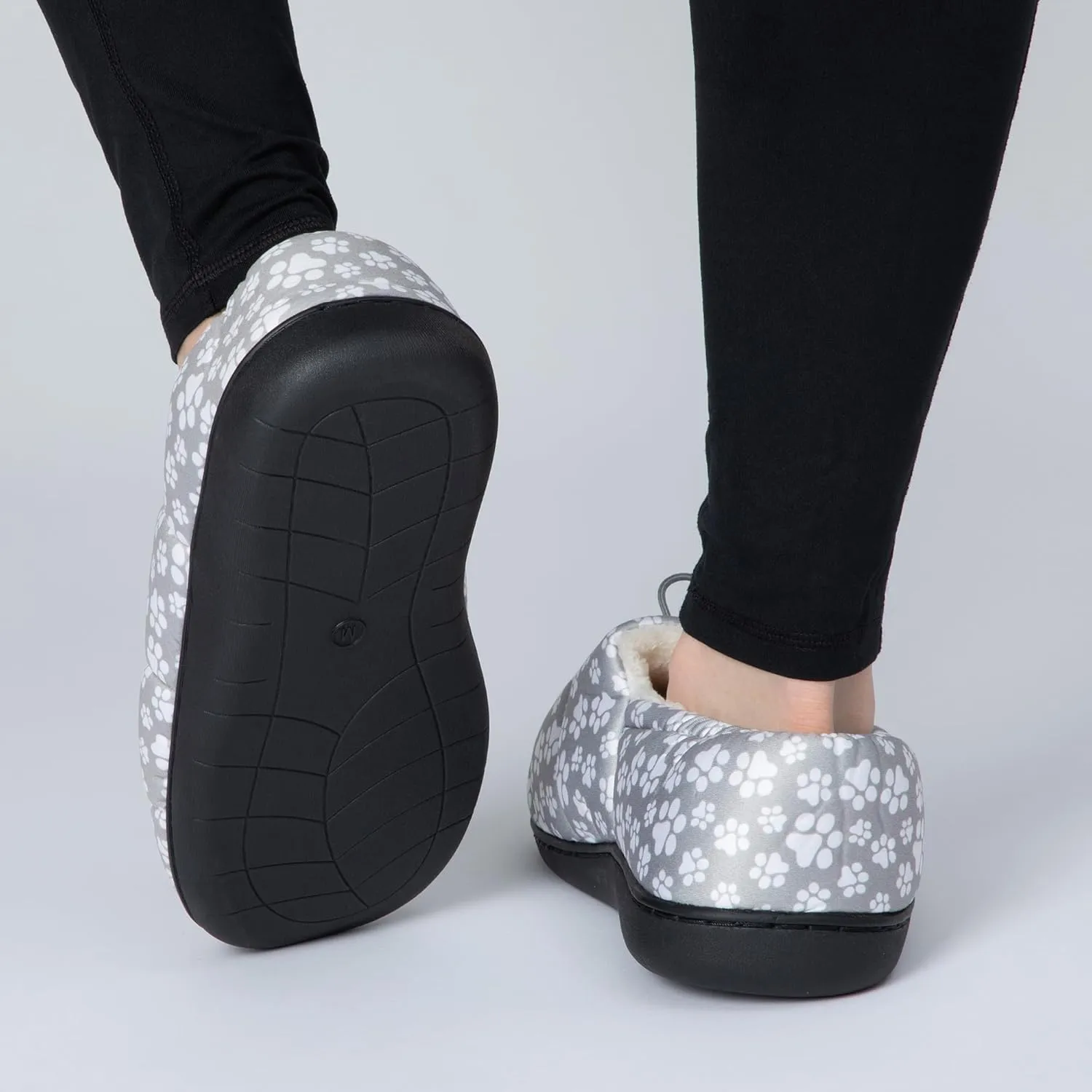 GreaterGood Paw Print Puffy Fleece-Lined Slippers with Toggle