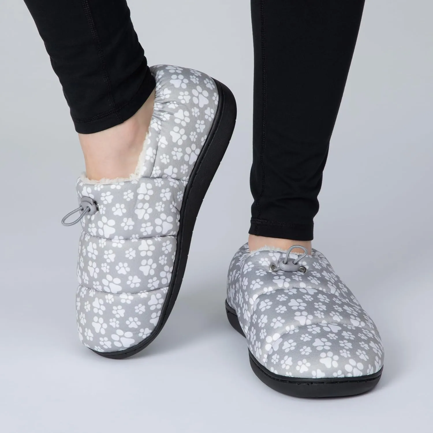 GreaterGood Paw Print Puffy Fleece-Lined Slippers with Toggle