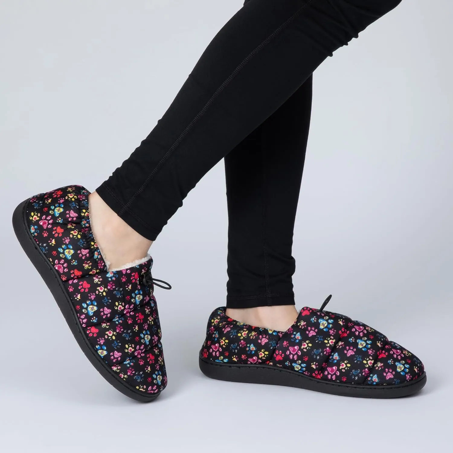 GreaterGood Paw Print Puffy Fleece-Lined Slippers with Toggle