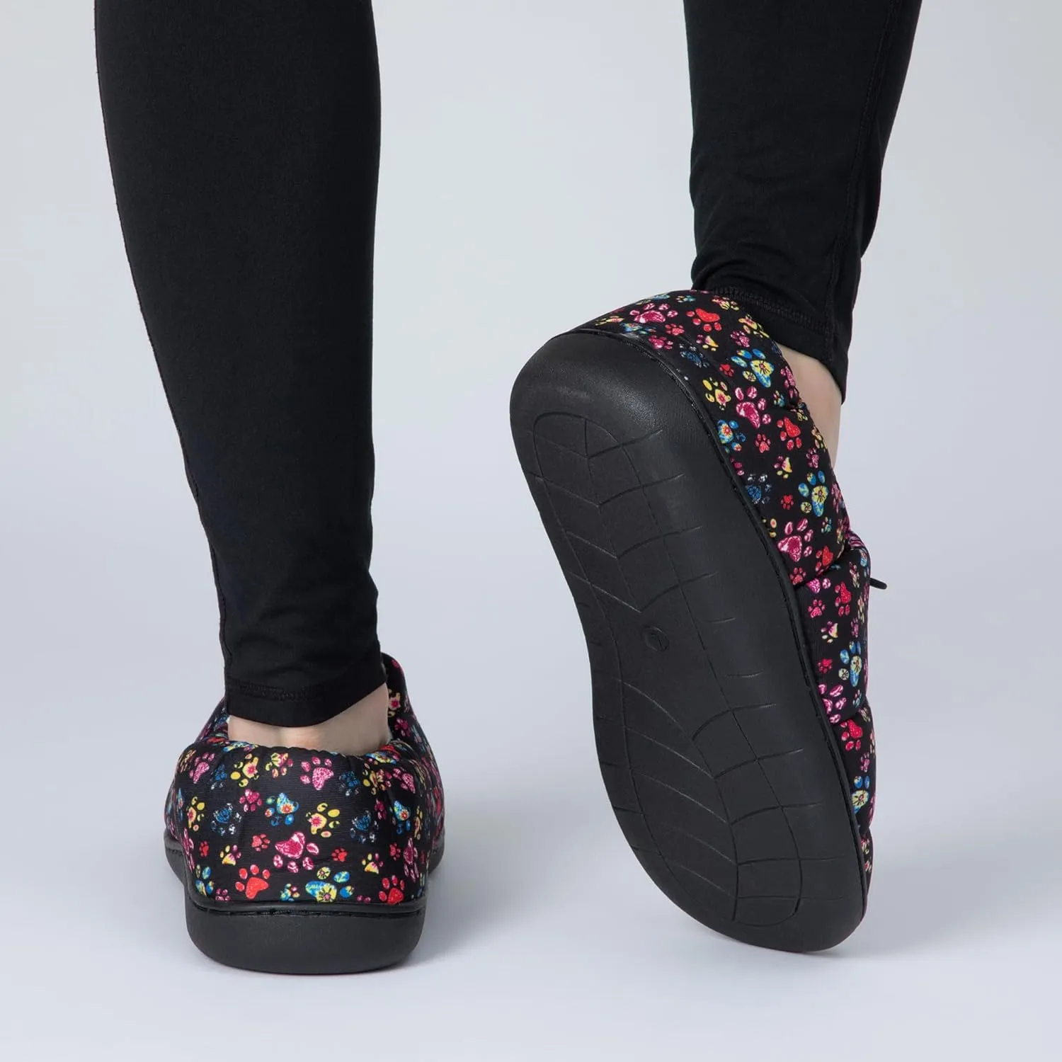 GreaterGood Paw Print Puffy Fleece-Lined Slippers with Toggle