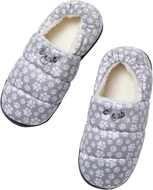 GreaterGood Paw Print Puffy Fleece-Lined Slippers with Toggle