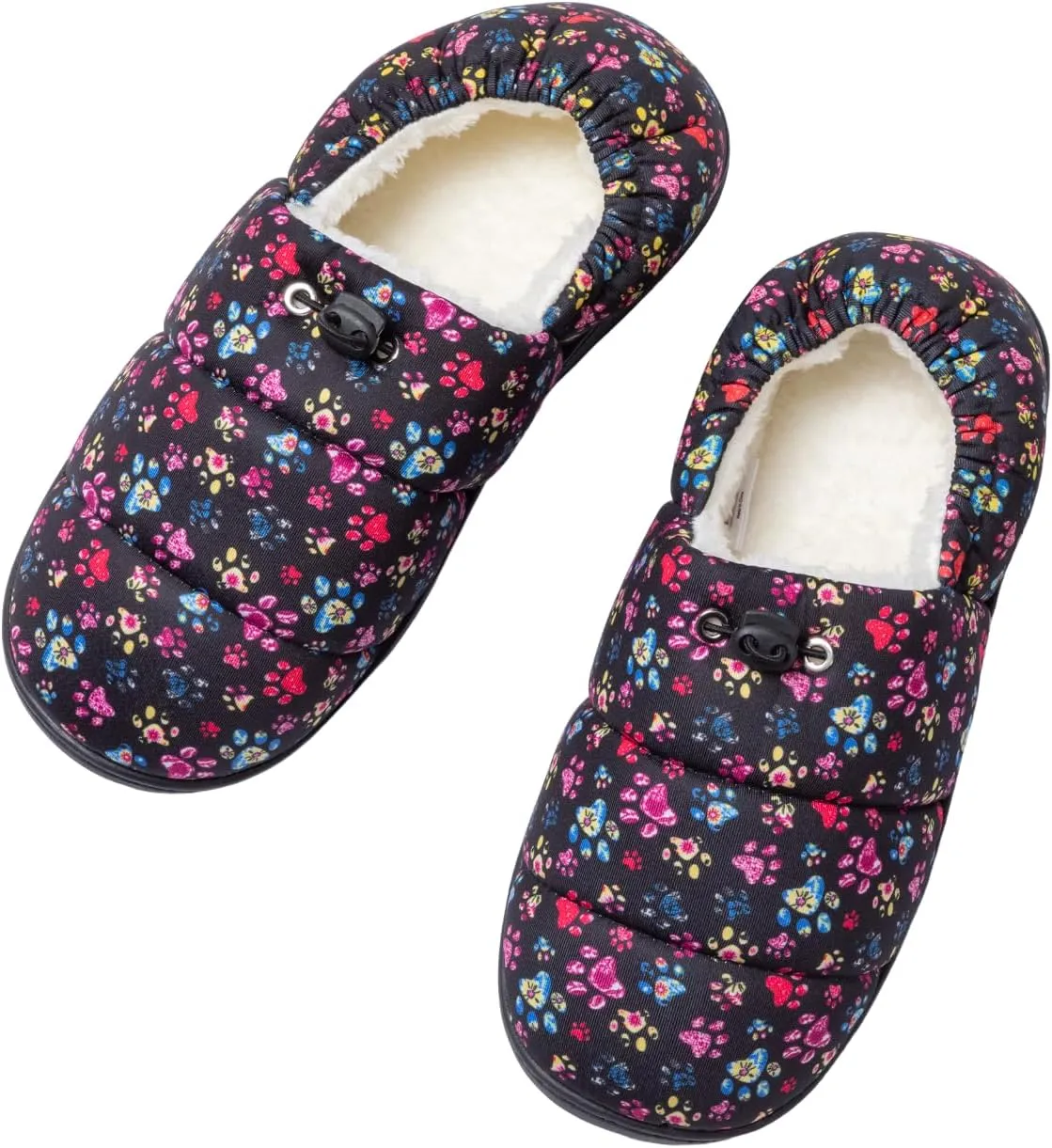 GreaterGood Paw Print Puffy Fleece-Lined Slippers with Toggle