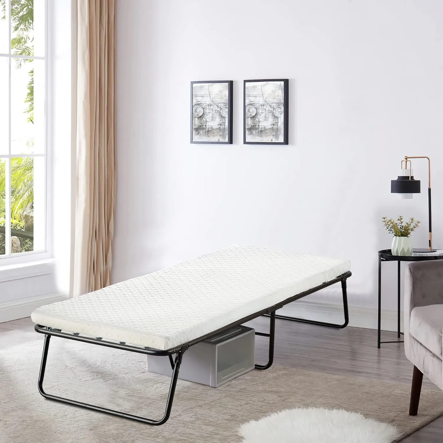 Greaton,14” Folding Bed with 3-Inch Luxurious Memory Foam Mattress, Strong and Sturdy Metal Frame, Portable Guest Bed for Easy Storage, 26-Inch, White