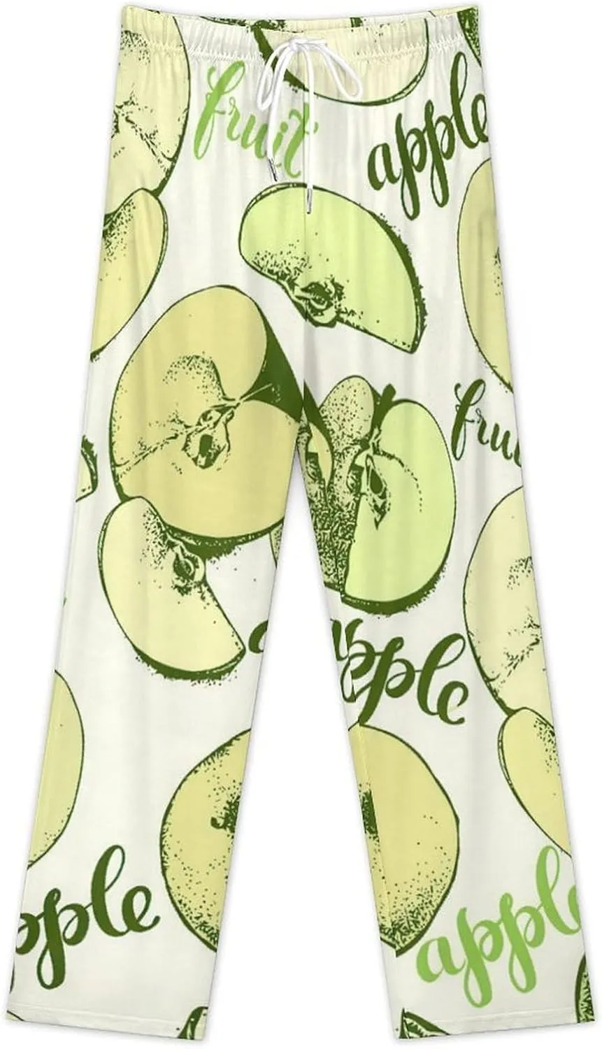 Green Apples Women Long Sleep Bottoms Loose Wide Legs Pants