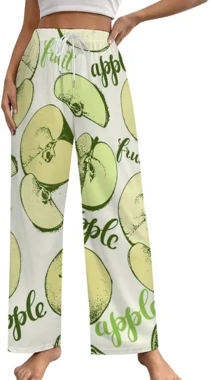 Green Apples Women Long Sleep Bottoms Loose Wide Legs Pants