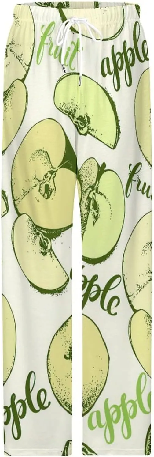 Green Apples Women Long Sleep Bottoms Loose Wide Legs Pants