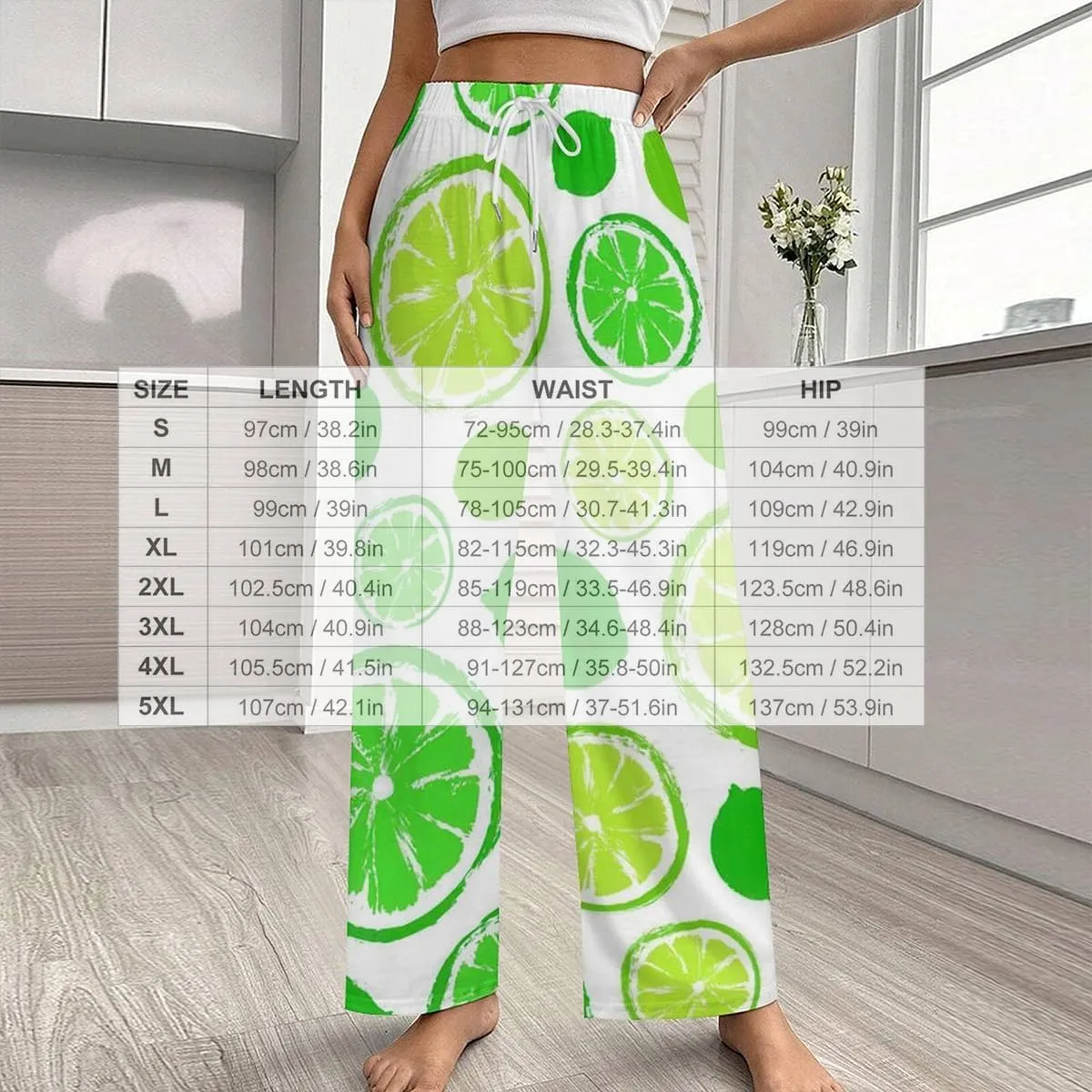 Green Apples Women Long Sleep Bottoms Loose Wide Legs Pants