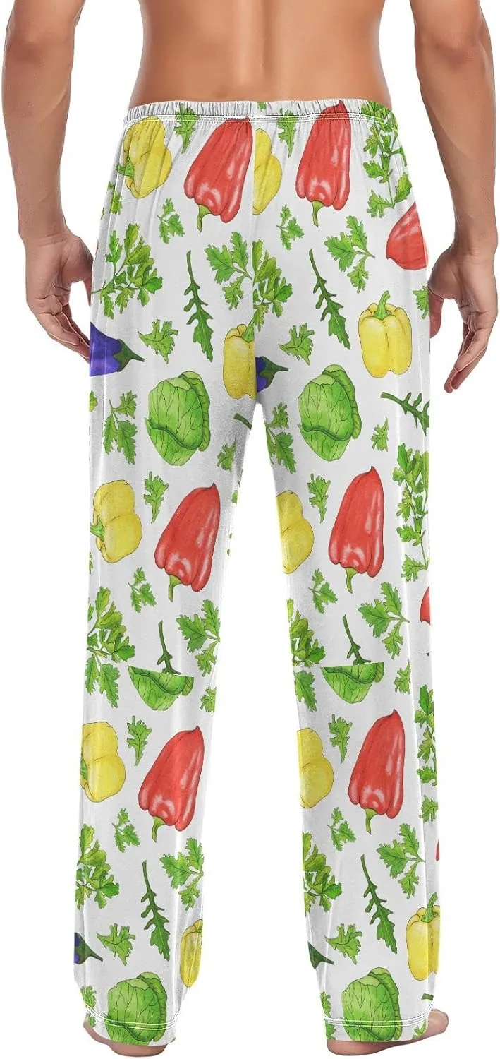 Green Cabbage Bell Pepper Pajama Pants Vegetable Parsley Red Chili Men's Pajama Bottoms Lounge Sleepwear PJs Pants S