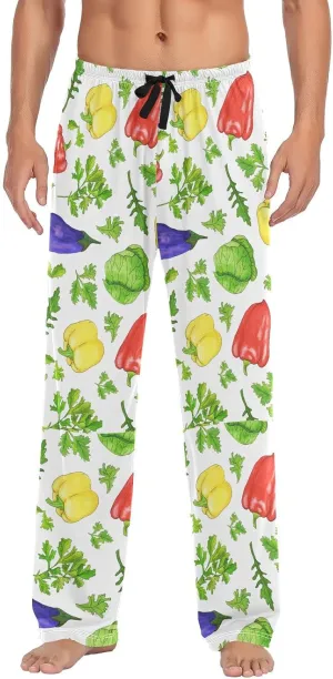 Green Cabbage Bell Pepper Pajama Pants Vegetable Parsley Red Chili Men's Pajama Bottoms Lounge Sleepwear PJs Pants S
