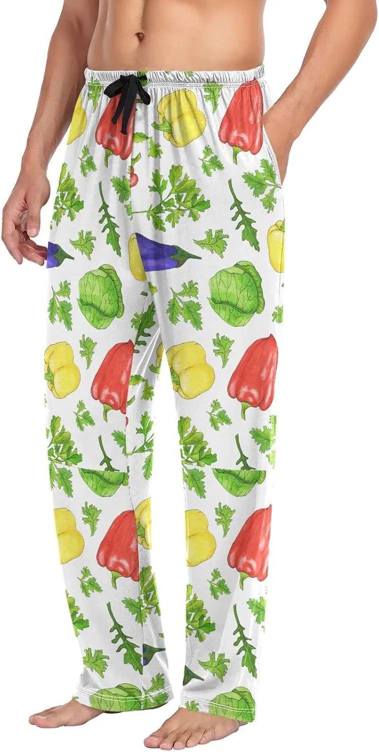 Green Cabbage Bell Pepper Pajama Pants Vegetable Parsley Red Chili Men's Pajama Bottoms Lounge Sleepwear PJs Pants S