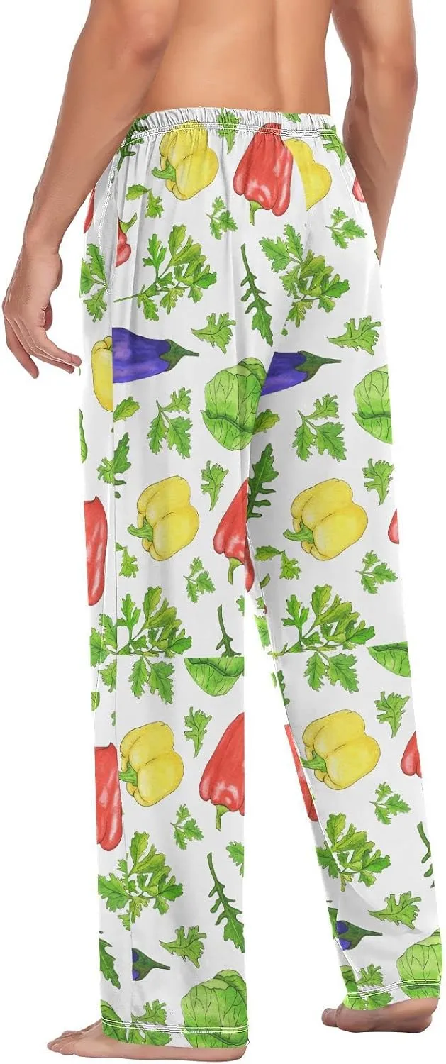 Green Cabbage Bell Pepper Pajama Pants Vegetable Parsley Red Chili Men's Pajama Bottoms Lounge Sleepwear PJs Pants S