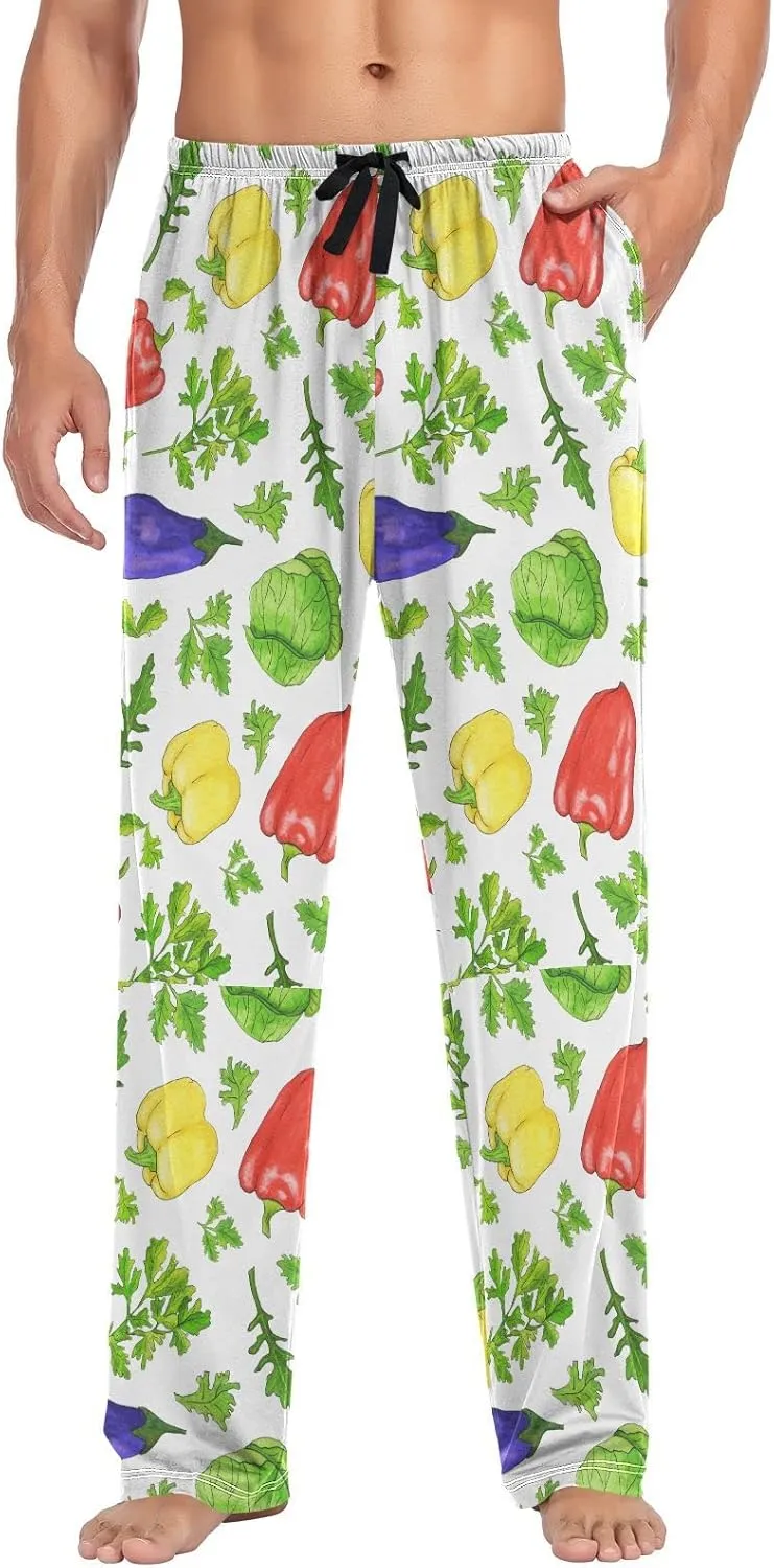 Green Cabbage Bell Pepper Pajama Pants Vegetable Parsley Red Chili Men's Pajama Bottoms Lounge Sleepwear PJs Pants S