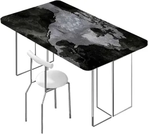 Grey Black Elastic Fitted Tablecloths, Black Colored World Map Waterproof Wipeable Table Covers for Indoor, Outdoor Dark Grey Fits up 5 Foot Tables