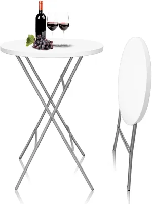 GUAGUA 32" Round Plastic Folding High Top Cocktail Table Portable Folding Bar Table with Removable Gray Legs, Indoor Outdoor for Parties, Speech, Dining (White)
