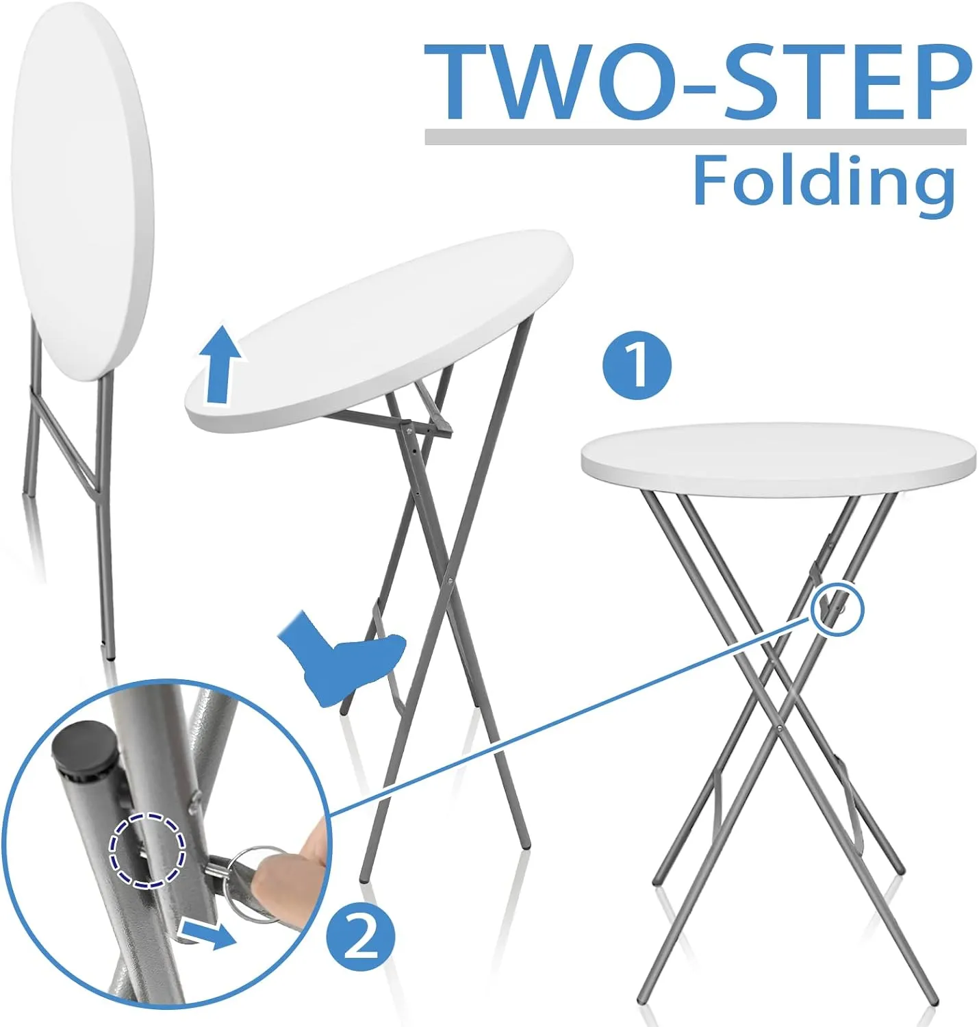 GUAGUA 32" Round Plastic Folding High Top Cocktail Table Portable Folding Bar Table with Removable Gray Legs, Indoor Outdoor for Parties, Speech, Dining (White)